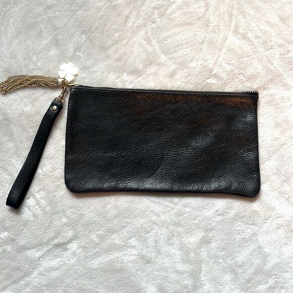 Moss Mills Black Pebbled Leather Wristlet Made in USA - Picture 1 of 13
